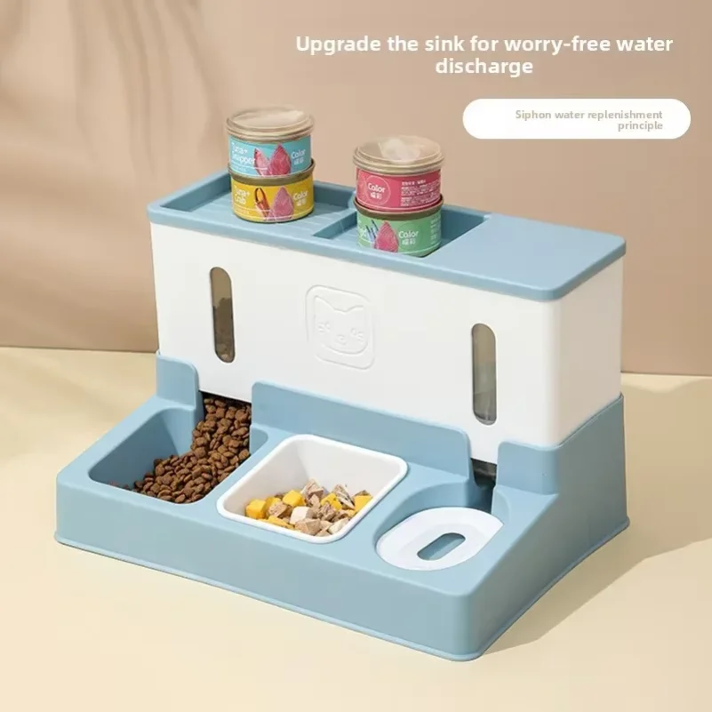 

2-in-1 Cat Food and Water Bowl, Gravity Feeder with Dual Stainless Steel Dishes, Anti-Spill for Kittens & Cats
