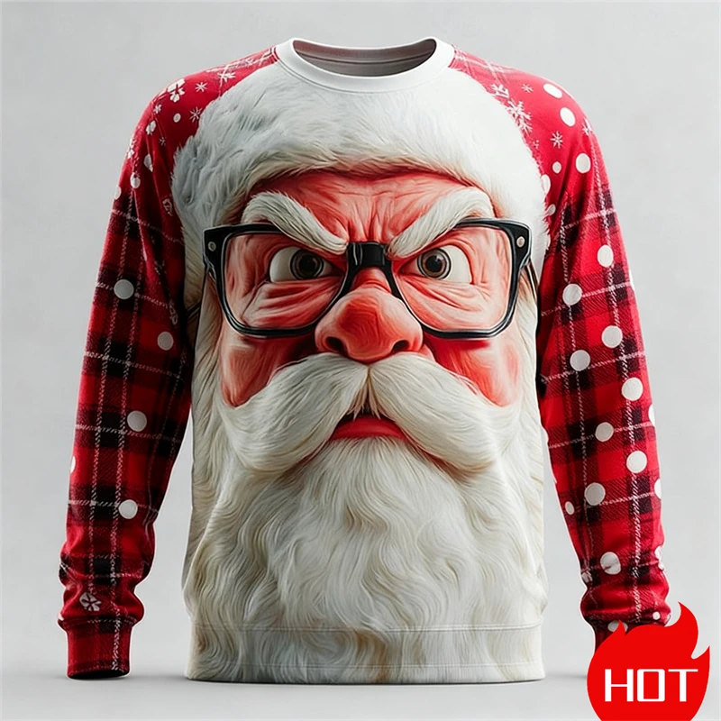 Men's Santa Clause Round Neck Sweatshirts Fashion Casual Comfortable Pullover Tops Autumn Winter Christmas Long Sleeved Clothing