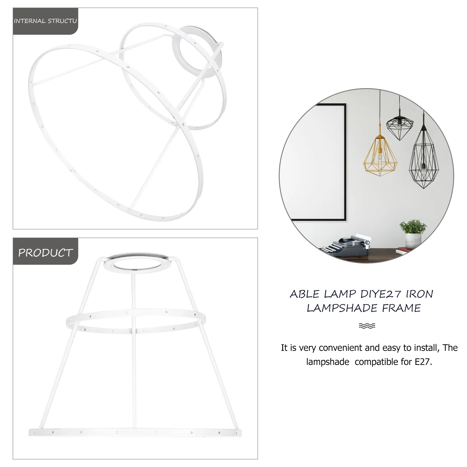 Wrought Iron Lampshade Holder Frame for DIY Table Light Handicraft Shelf Desk Bracket Ceiling