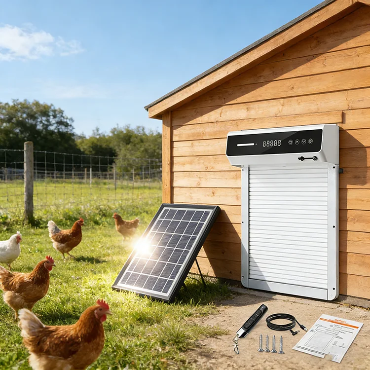 Solar metal automatic coop door anti-predator light sensor weatherproof backyard poultry farm