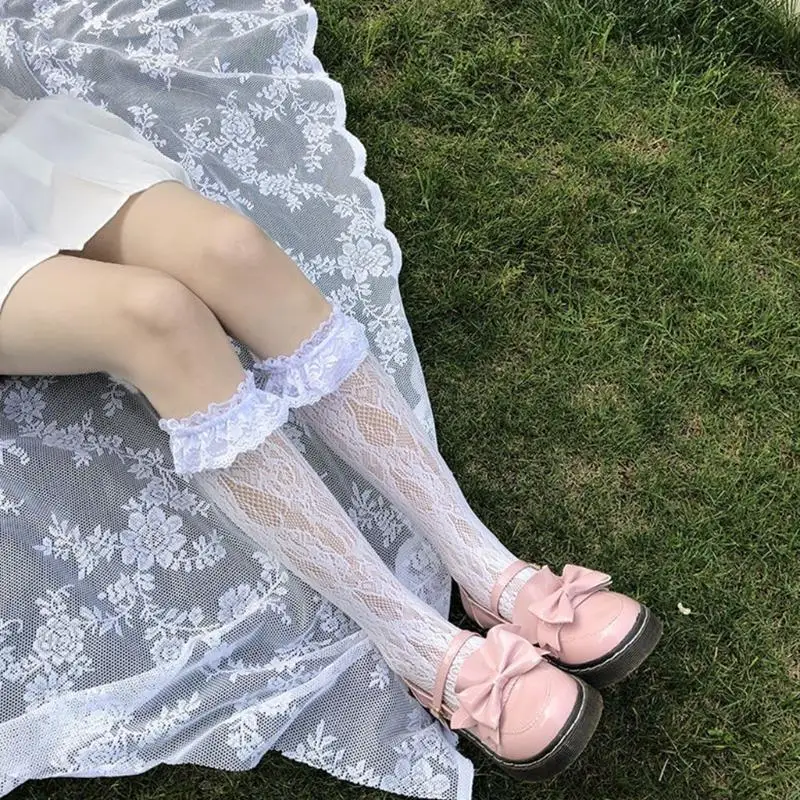 195E Maid Kniestrümpfe Cosplay Kostüme Zubehör Rüschen Spitzenstrümpfe