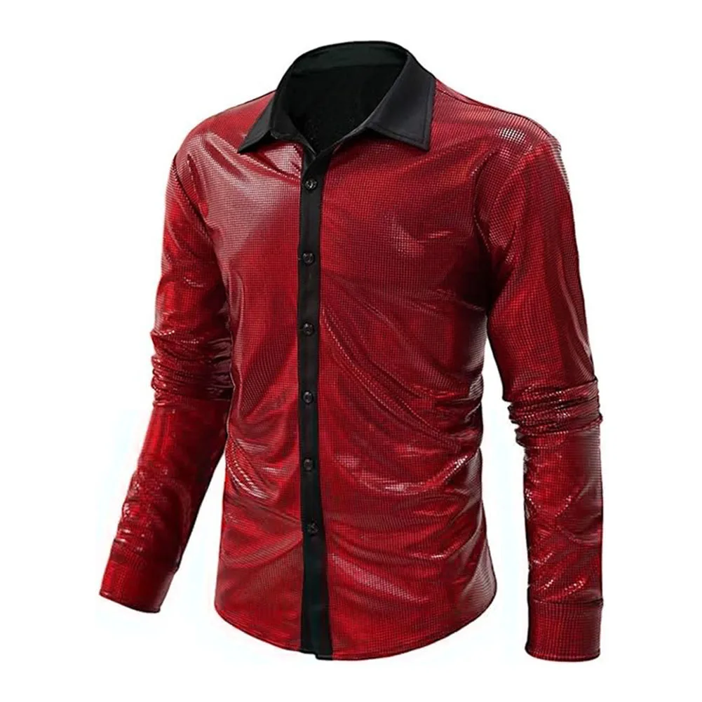 Shiny Long Sleeves Mens Shirt All Seasons Wear Home Use Polyester Fabric Sexy Style Mens Shiny See Through Shirt