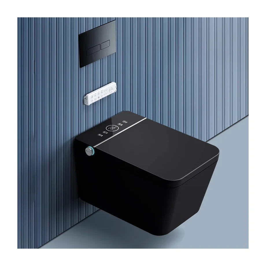 Modern Smart Toilet Ceramic Black Automatic Flap Intelligent Wall Mounted Sanitary Ware Toilet with Water tank