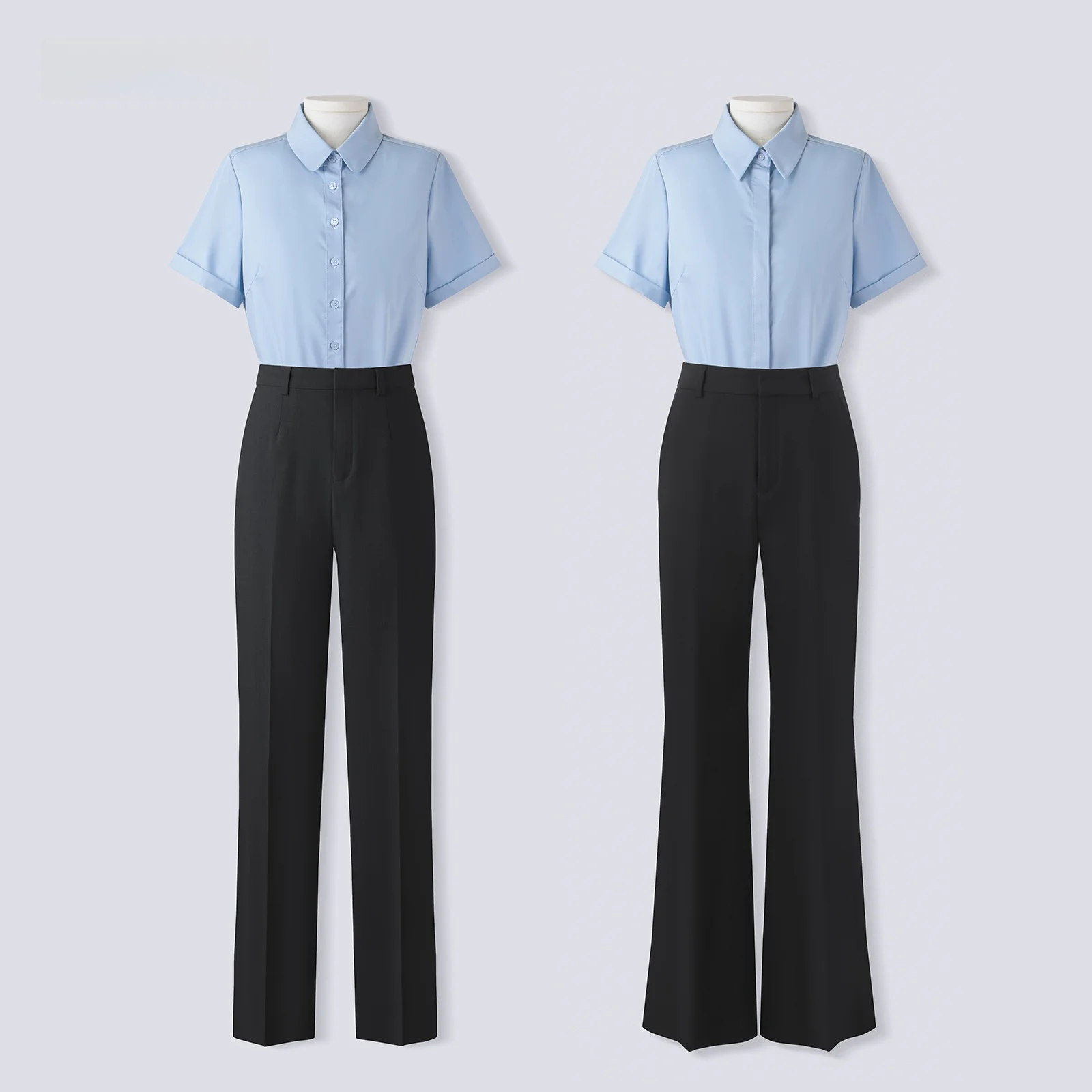 

LeLenth Blue Short Sleeve Shirt Women's Summer Bamboo Fiber Formal Top OL Style Straight Cut Polyester Blend Interview Suit