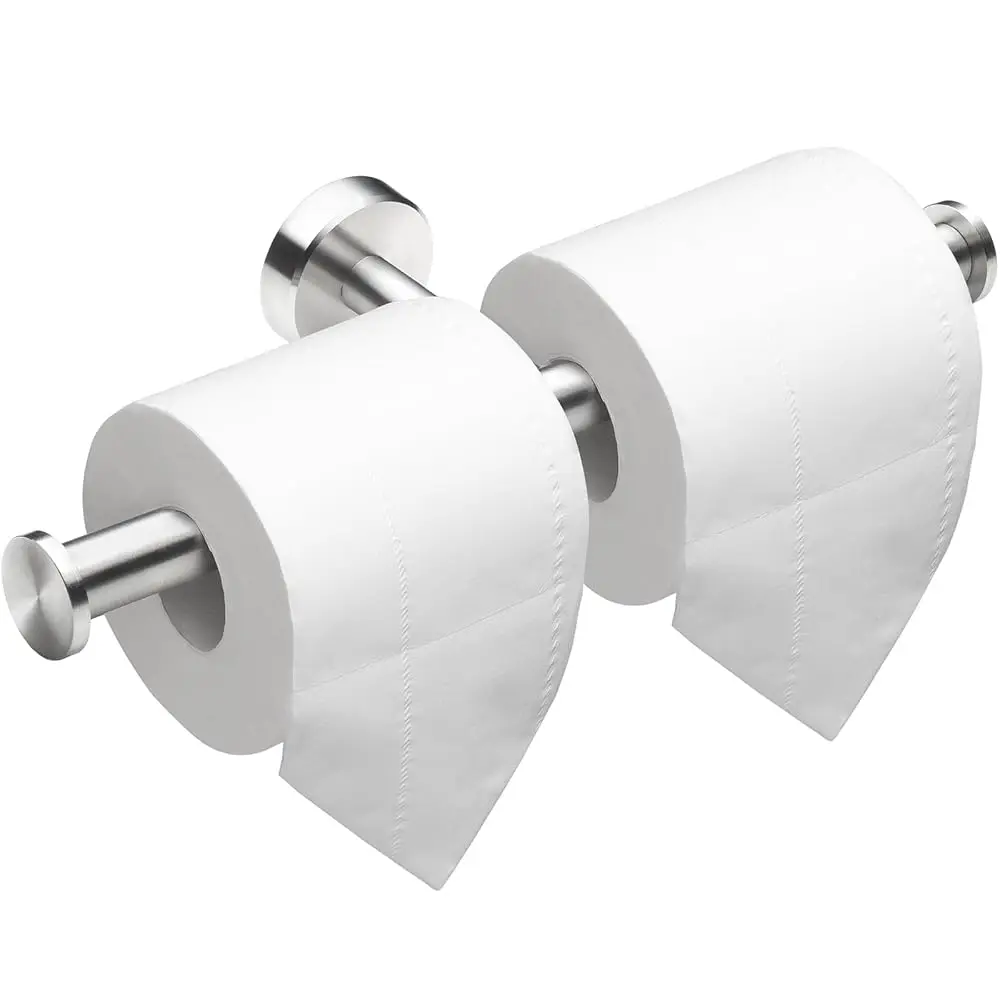 

Free Shipping-Double Toilet Paper Holder Wall Mount, Double Roll Toilet Paper Holders Brushed Nickel 304 Stainless Steel for Com