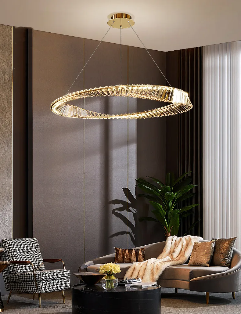 Living Room LED K9 Dimmable Pendant Lights Gold Irregular