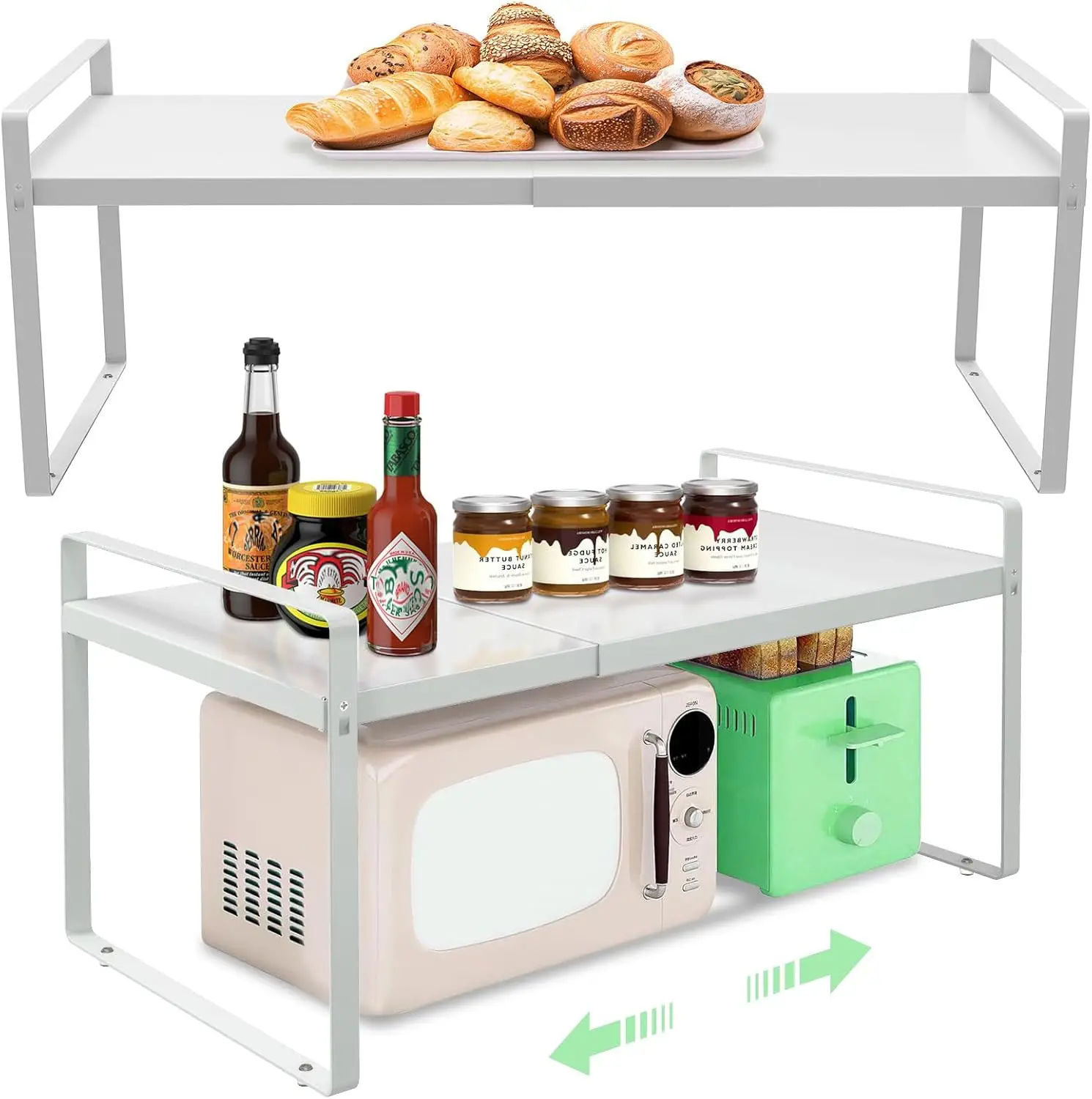 

Cabinet Shelves Organizer for Kitchen 11", Expandable Shelf with Adjustable Length, Metal Countertop Organizer, Fits Pa