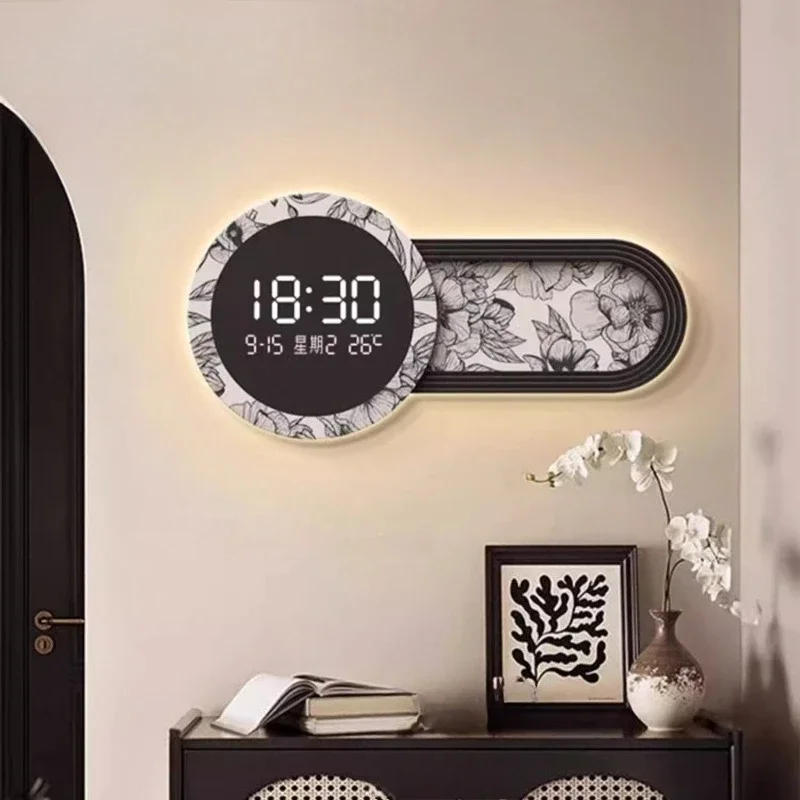 #￥Temperature Date Wall Clock Design Nordic Living Room Light Clock Wall Aesthetic Design Bathroom Home Decoration Luxury