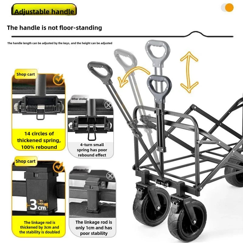 Wilderness Man camping cart Folding outdoor hand-pushed picnic cart Portable camp trailer pull rod small pull cart camping cart