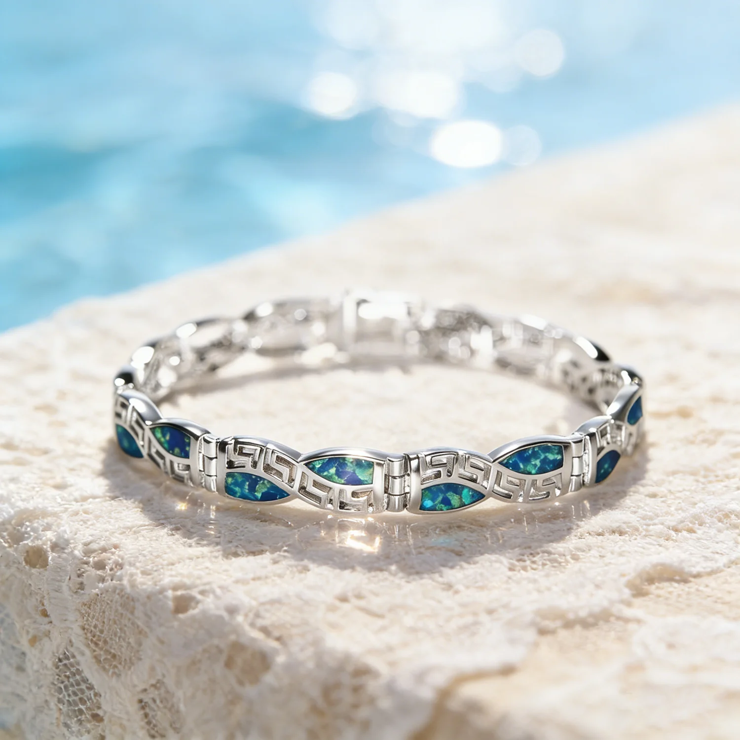New Design Greece Pattern Blue Opal Gem For Women Bracelets & Bangles Daily Wear Fashion Jewelry Aniversary Perfect Gift for Her