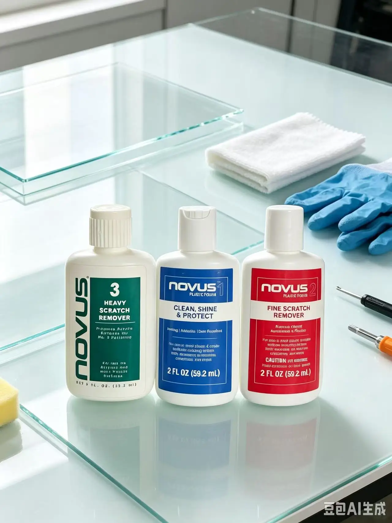 Novus Plastic Polish #1 #2 #3 Set 2oz(59.2ml) Acrylic Plastic Scratch Remover Clean Shine Protect Polishing Kit for Windshield H