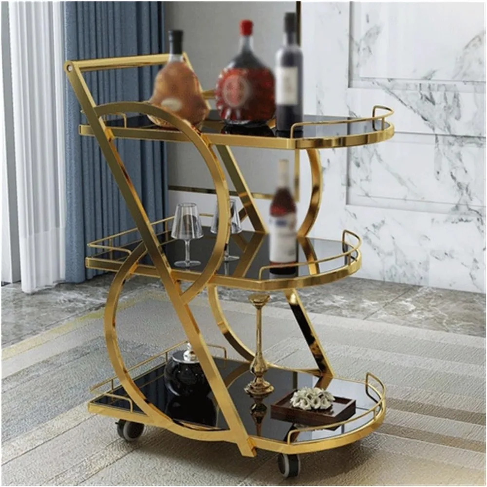 

Kitchen Island Trolley Bar Cart 3 Tiers Removable Storage Tray Rolling Beverage Cart, Mobile Bar Serving Cart with Handle, Marbl