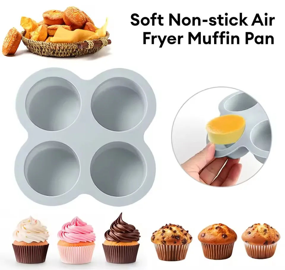 Reusable 4 Cavity Silicone Air Fryer Egg Mold Non-Stick Cupcake Molds  Air Fryer Toaster Oven Air Fryer Accessories Baking Tools