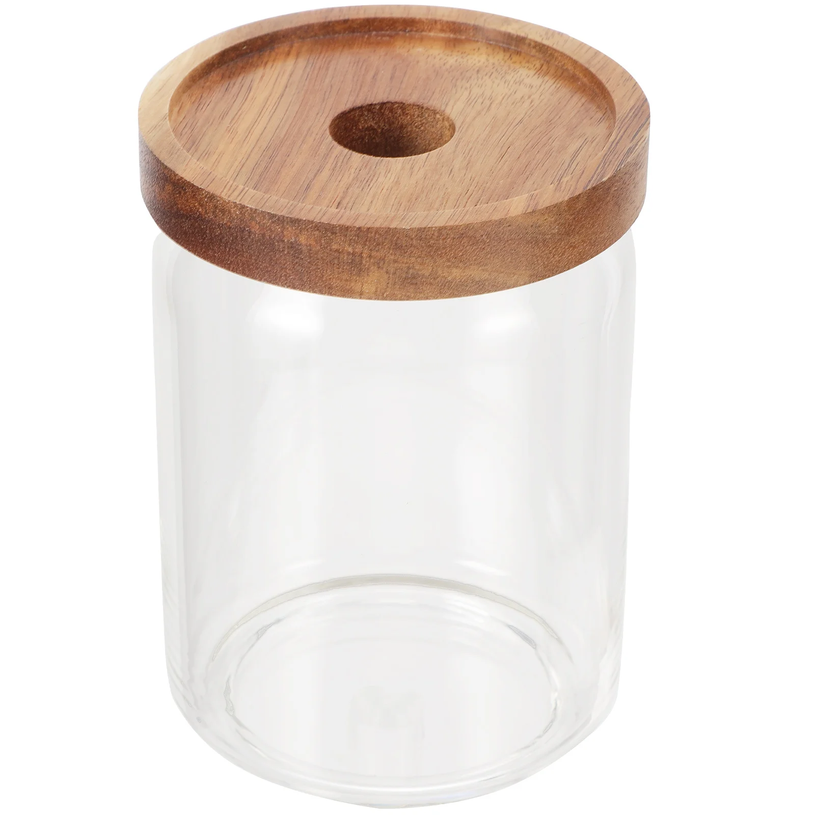 

Glass Storage Jar Wood Lid Airtight Sealed Clear Coffee Bean Canister for Tea Sugar Nuts Dry Food Kitchen Pantry Organization