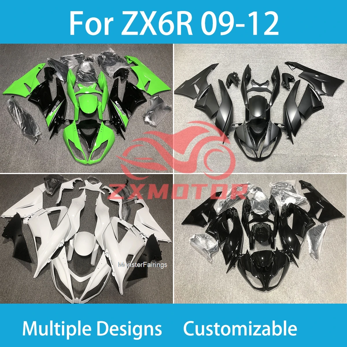 

ZX6R 09 10 11 12 Free Custom Fairings for Kawasaki ZX-6R 636 2009 2010 2011 2012 ZXMT Motorcycle Fairing Bodywork Kit