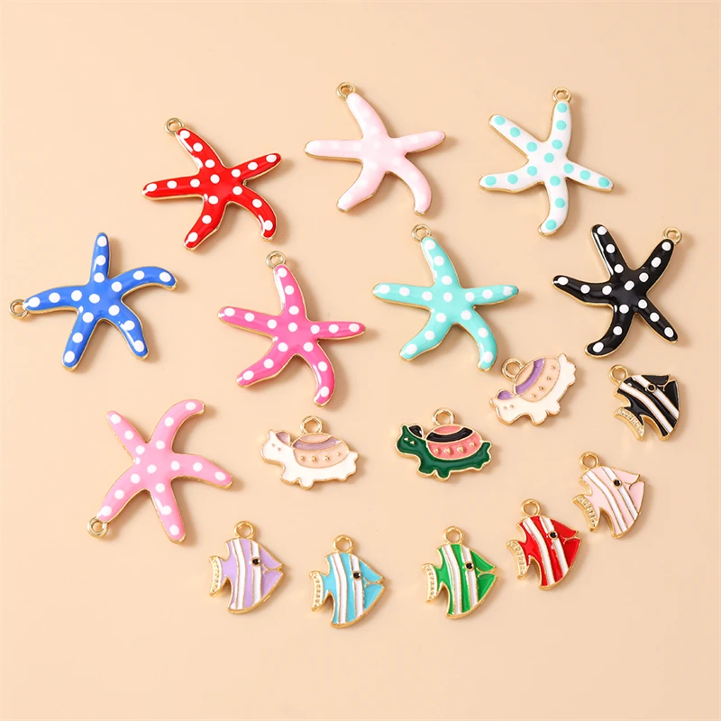 20 Stück Niedliche Emaille-Anhänger in Form von Seesternen, Fischen und Schildkröten für die Schmuckherstellung, Anhänger, Halsketten, Ohrringe, Armbänder, DIY-Bastelzubehör – Detail 1