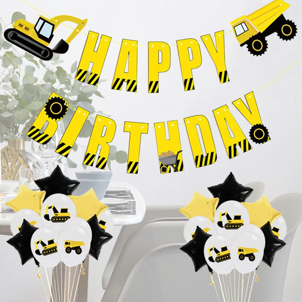 

23 pcs Birthday Balloon Set Excavator Truck Party Favors Golden Foil Kids Theme Decor Balloons Kit for Baby Shower Garden Party