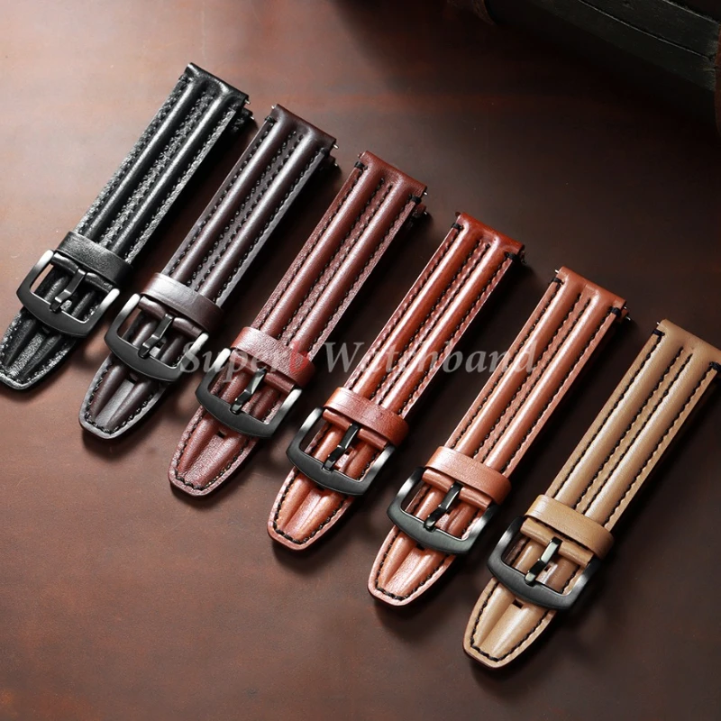 خمر النفط الشمع جلد البقر حزام ساعة اليد 20 مللي متر 22 مللي متر 24 مللي متر البني الساعات لسامسونج غالاكسي حزام (استيك) ساعة الرجال سوار #4