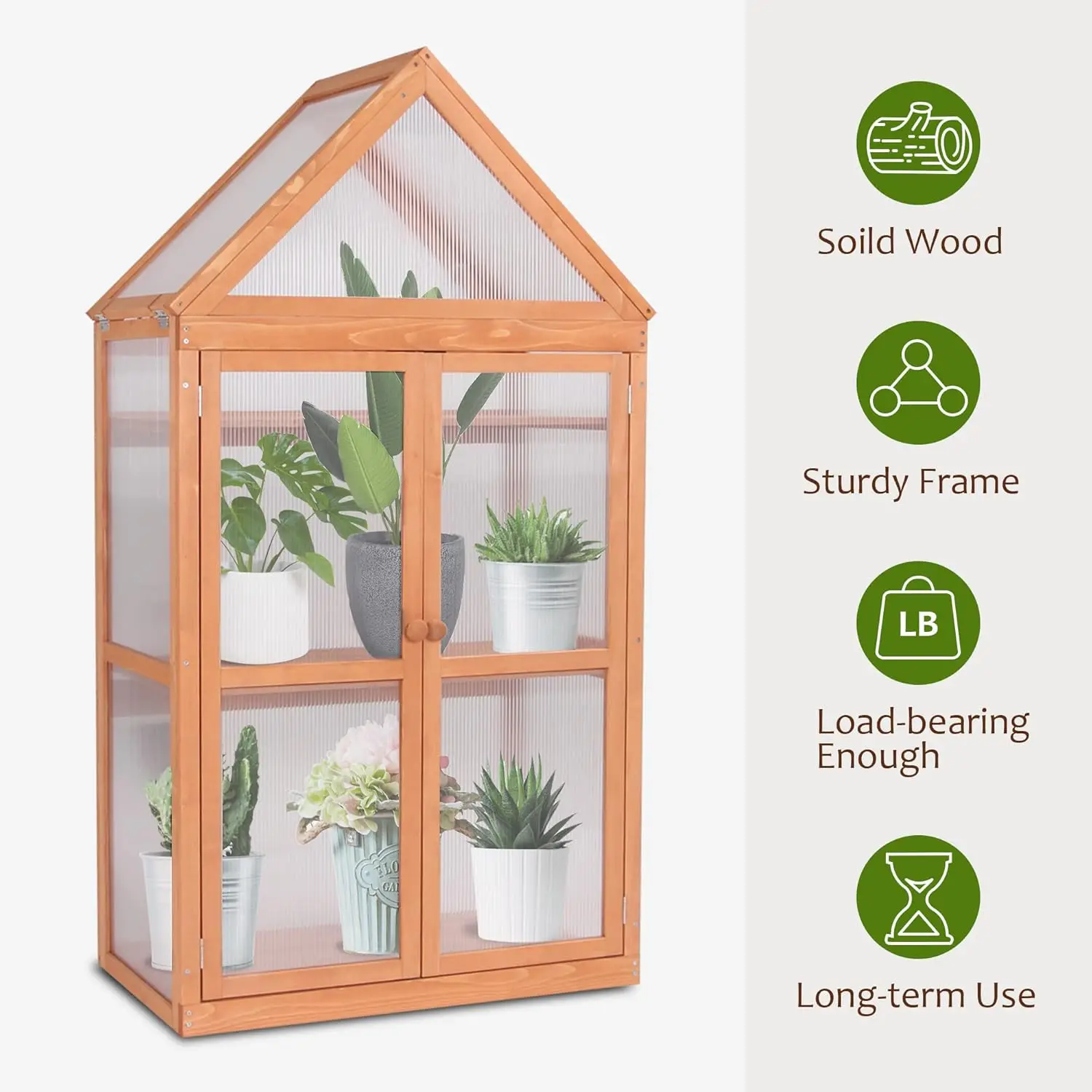 Greenhouse Cold Frame Wooden Garden Raised Flower Planter Shelf with Hard Translucent PC Protection, 0800 (Orange)