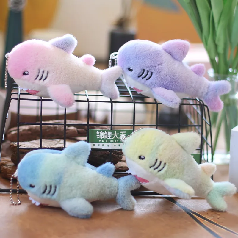 10pc/lot Cute Stuffed Small Shark Keychain 12cm Colorful Tie Dye Ocean Shark Plush Doll Bag Pendant Children Birthday Party Gift