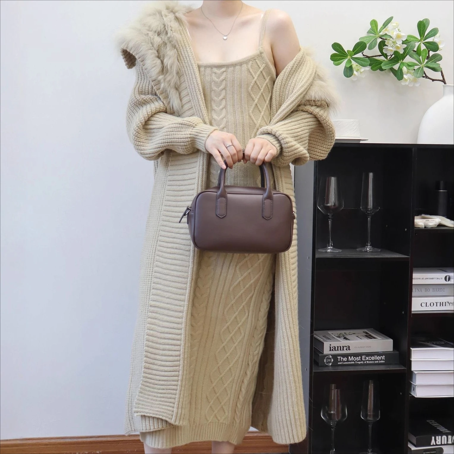 

Dress Set Women Two Piece Sets Sling Sleeveless Knit Long Dresses Knee Length Coats Cardigan Cardigan Y2k Streetwear Autumn