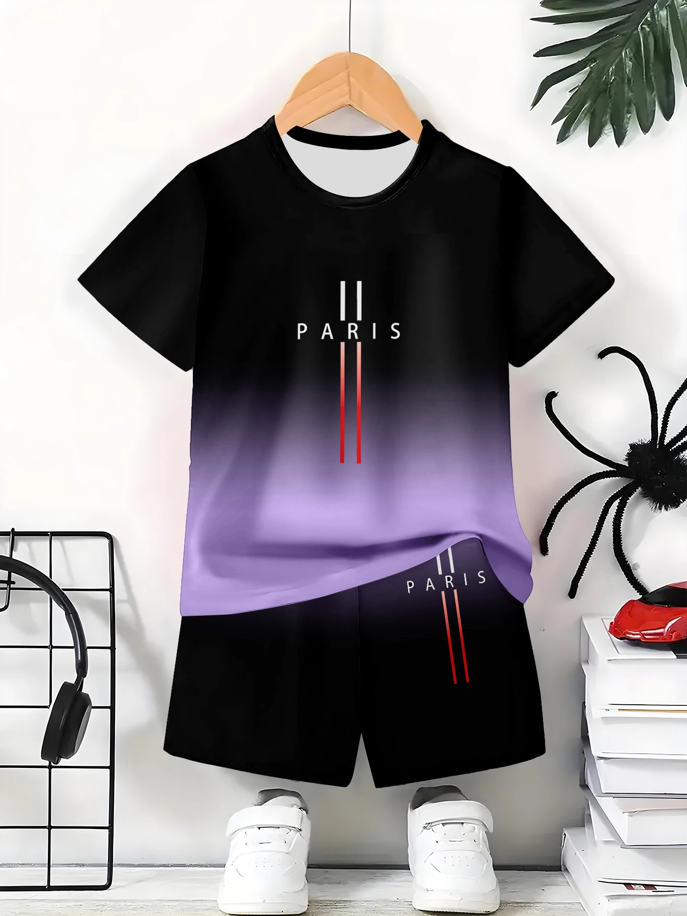 

Kids Clothes Paris Letter Theme Gradient Printed Set for Boys 2-10Y Summer Outdoor Children's Casual Fashion Streetwear Outfit