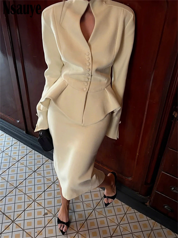 

Nsauye 2025 женский элегантный пиджак, пальто, топы, наряды, мини-облегающее модное сексуальное вечернее клубное вечернее осеннее платье-юбка, комплект из двух предметов
