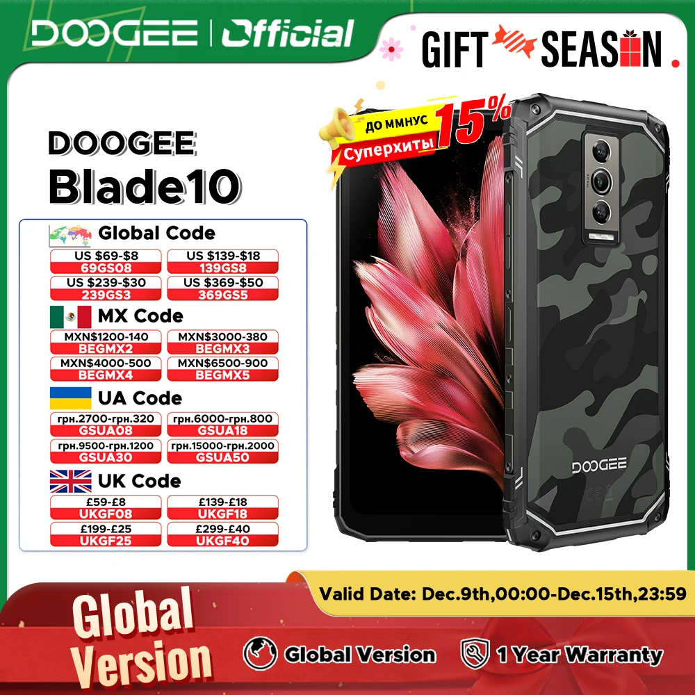 DOOGEE Blade10 Rugged Phone 6.56 Inch 90Hz IPS Display 9GB(4+5) 128GB Octa Core 16MP Main Camera 5150mAh Android 14 Face Unlock