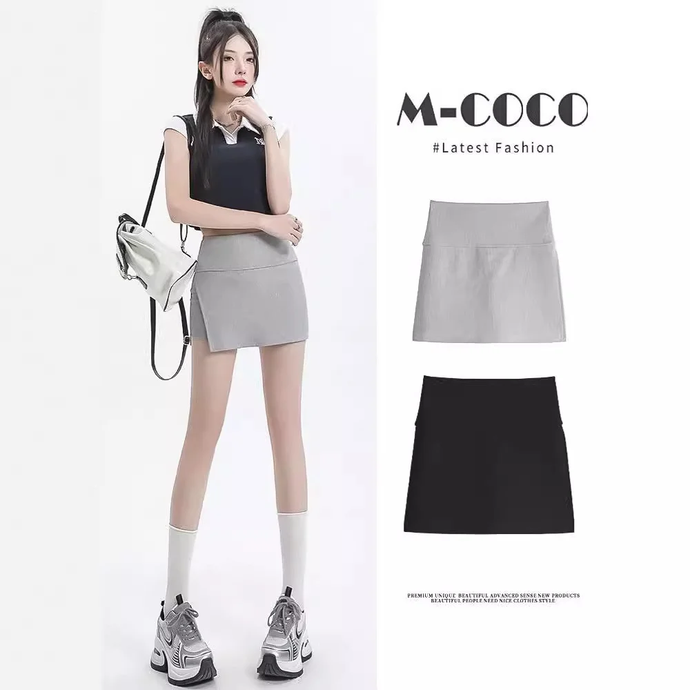 

Женская спортивная юбка с высокой талией и боковым разрезом, А-силуэт, американский дизайн, черная, летняя, с защитой от просвечивания