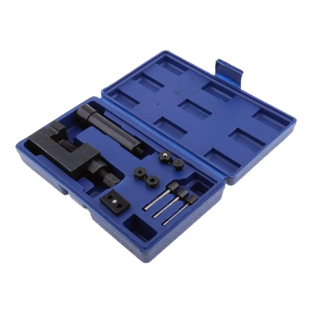 1 Set Motorcycle Heavy Chain Breaker Cutter Riveter Tool Universal Riveting Tool Set+Carry Box 415 420 428 520 525 530 630