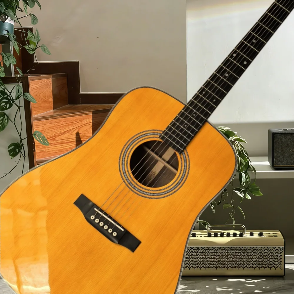 

41-дюймовая акустическая гитара D28 Series, желтая, с корпусом из сосны Asperata, грифом из черного дерева, цельной верхней декой, унисекс, бесплатная доставка