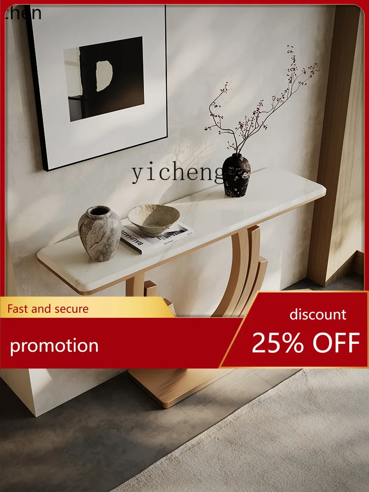 

HXL light luxury style luxury stone entrance hall entrance table villa living room modern simple stainless steel base decoration