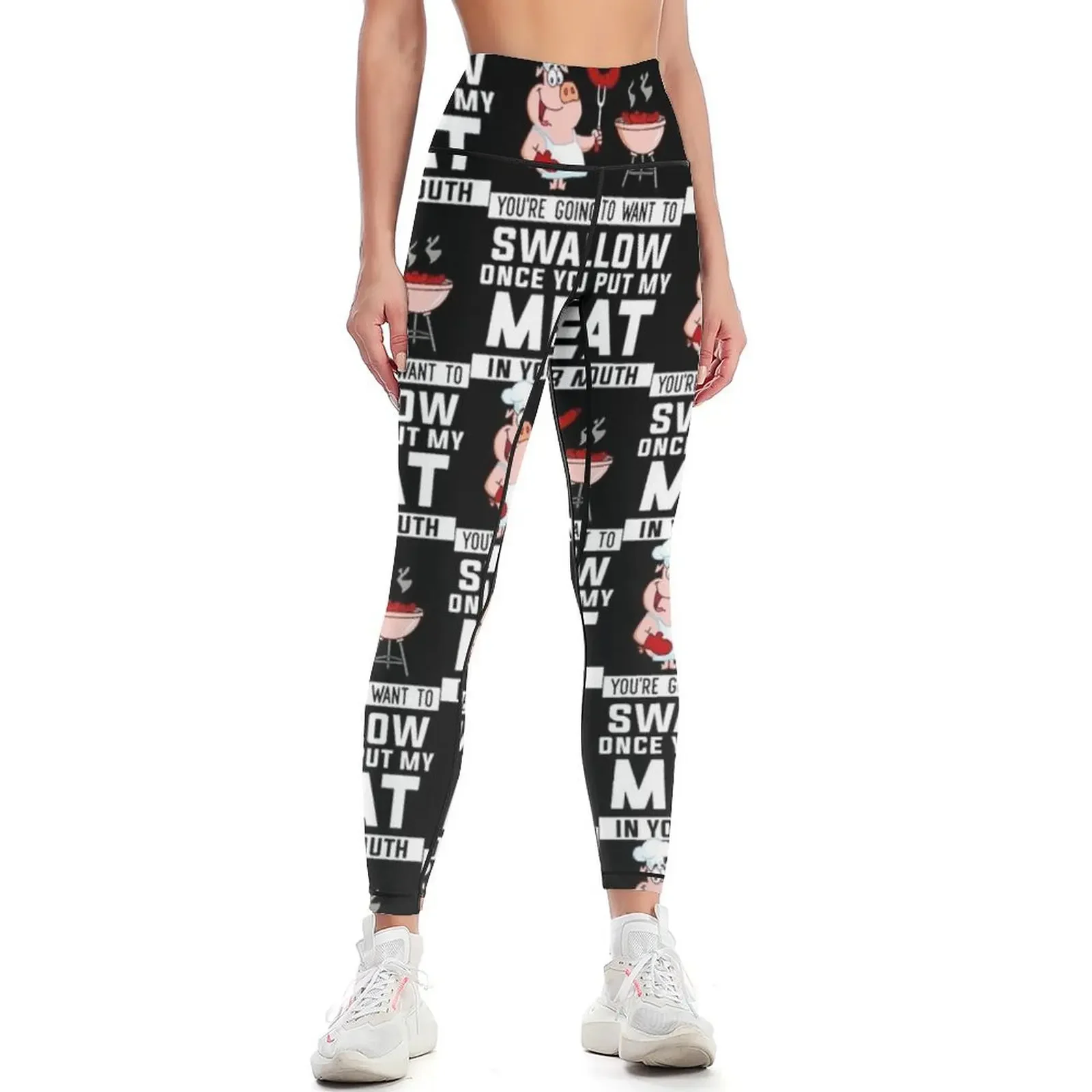 

BBQ Pink Pig Shirt, Once You Put My Meat In Your Mouth You're Going To Want To Swallow Leggings gym's sportswear Womens Leggings