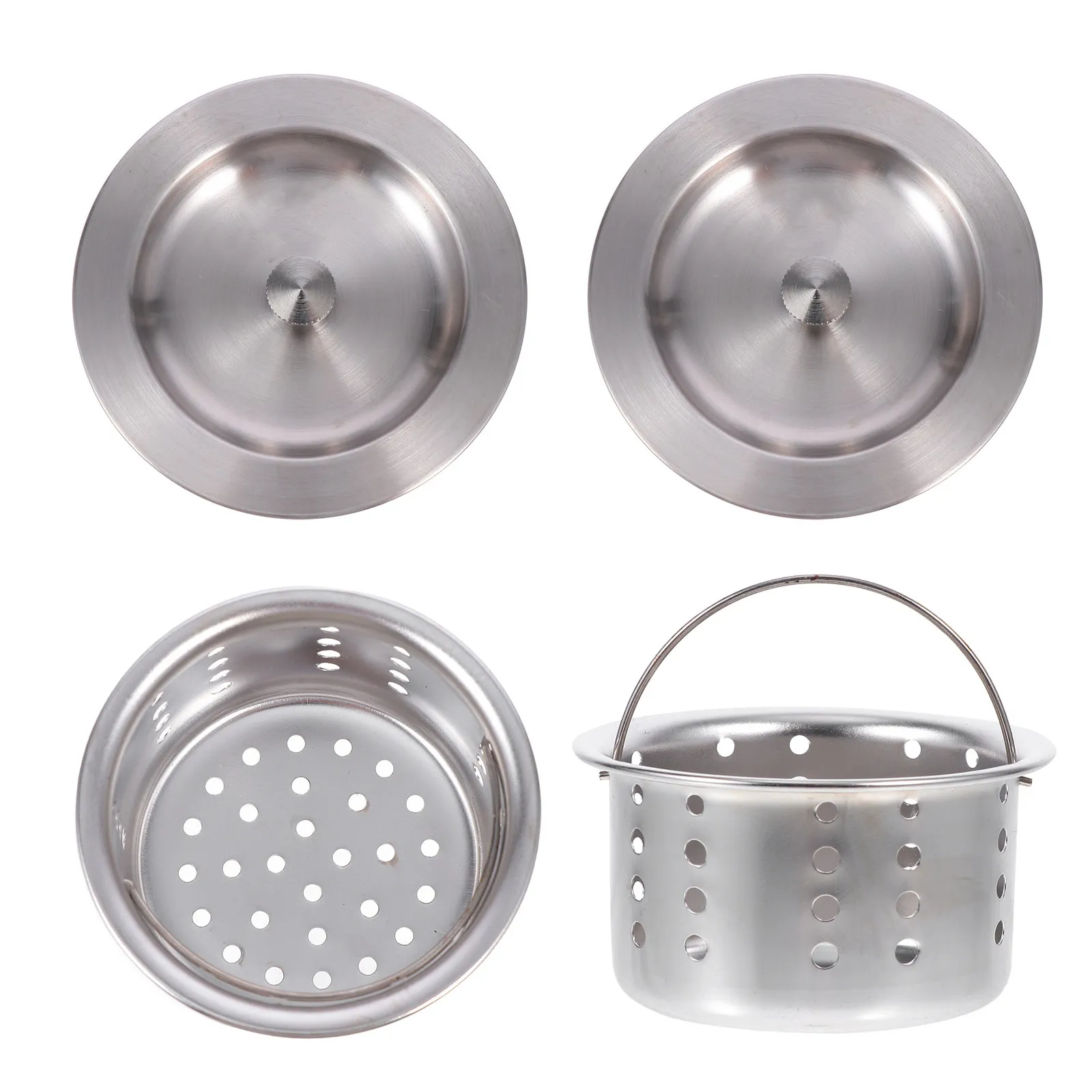 2Sets Kitchen Sink Drainage Filtration Basket Stainless Steel Cover Food Waste Filter Anti-Clog Kitchen Sink Accessories