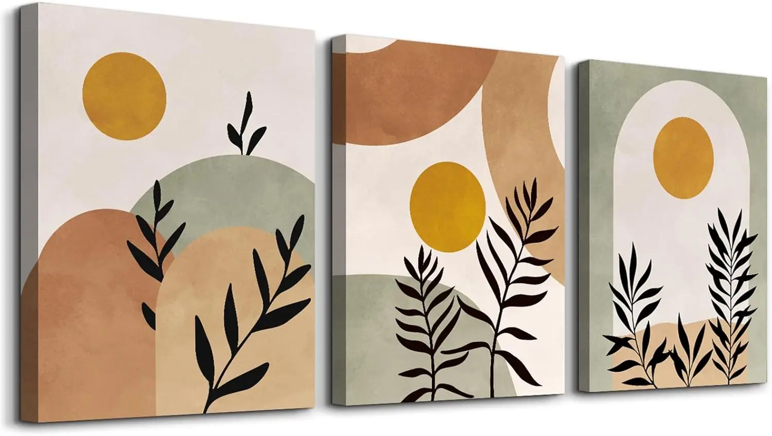 

Serimino Botanical Wall Art, Boho Canvas Wall Decor For Living Room, Set Of 3, Minimalist Orange Sun Artwork Paintings Wall