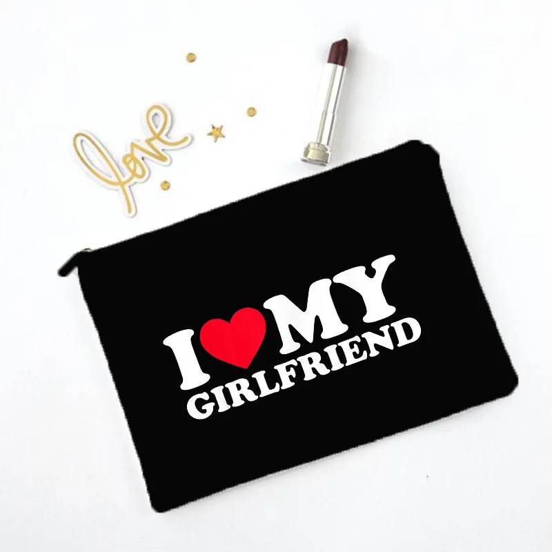 2023 Boyfriend Girlfriend Print Zipper Canvas Cosmetic Pouch Best Gift for Her Organizer for Makeup Women's School Pencil Case