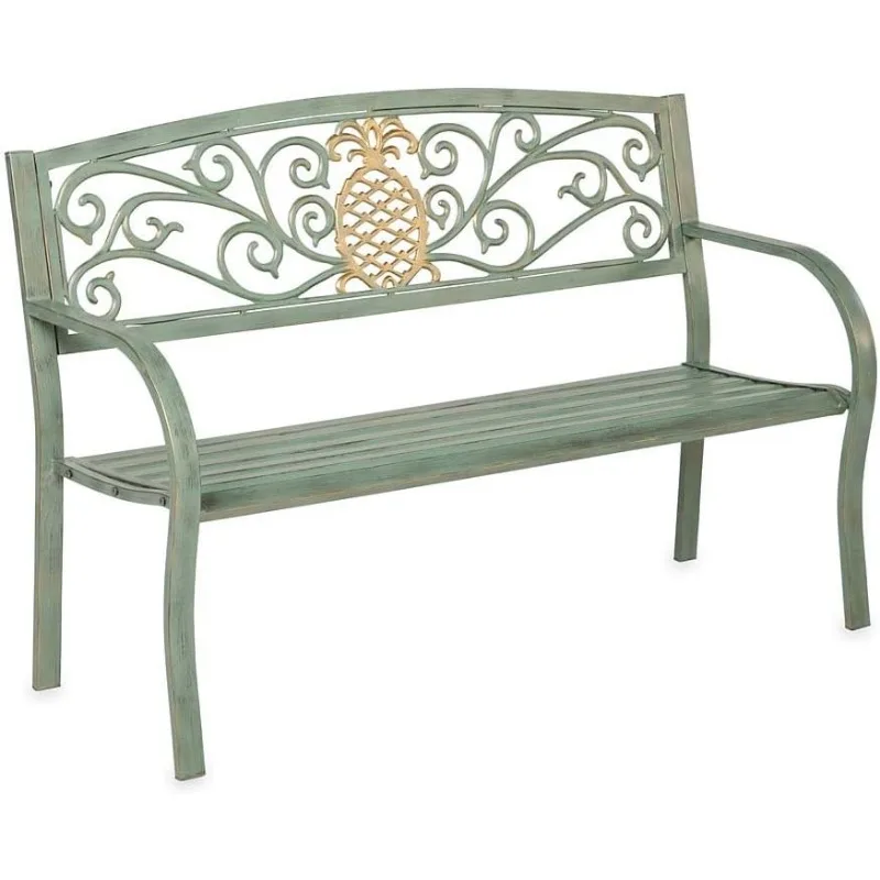 

Plow & Hearth Weatherproof Pineapple Outdoor Bench | Holds Up to 300 lbs | Garden Patio Porch Park Deck, Metal ,Green