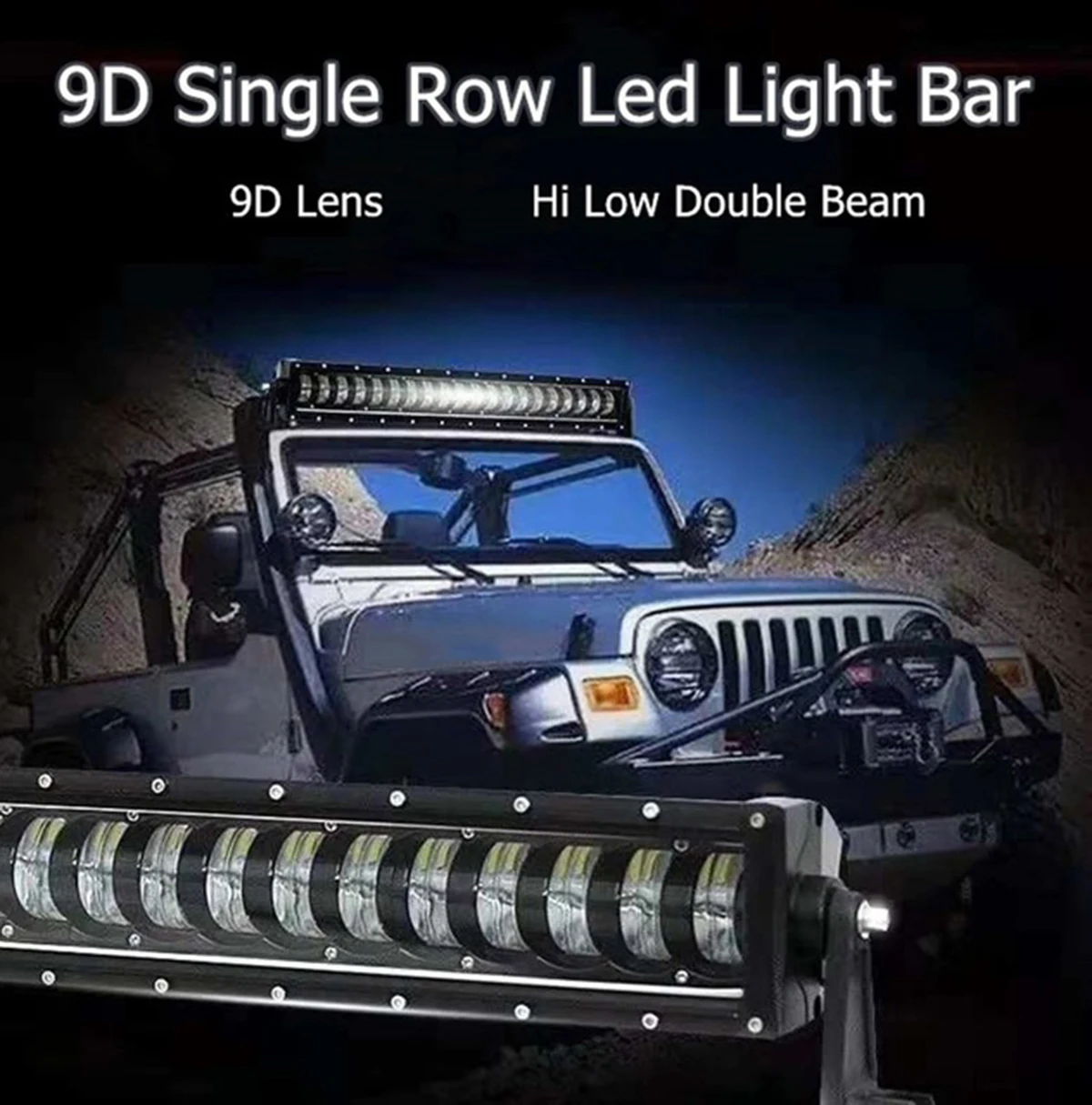 9D Single Row Off-road LED Work Light Bar Hi Low Double Beam 11 17 25 35 45 53 55 INCH Driving Waterproof  For Jeep Car Trucks