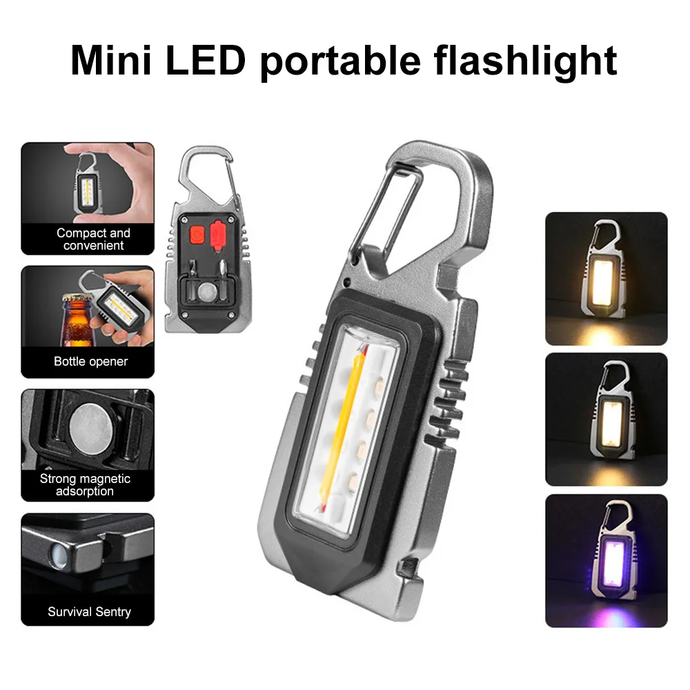 Mini LED Flashlight Keychain Light with Magnet Corkscrew Torch USB Work Lamp Camping Lantern Powerful Waterproof Floodlight