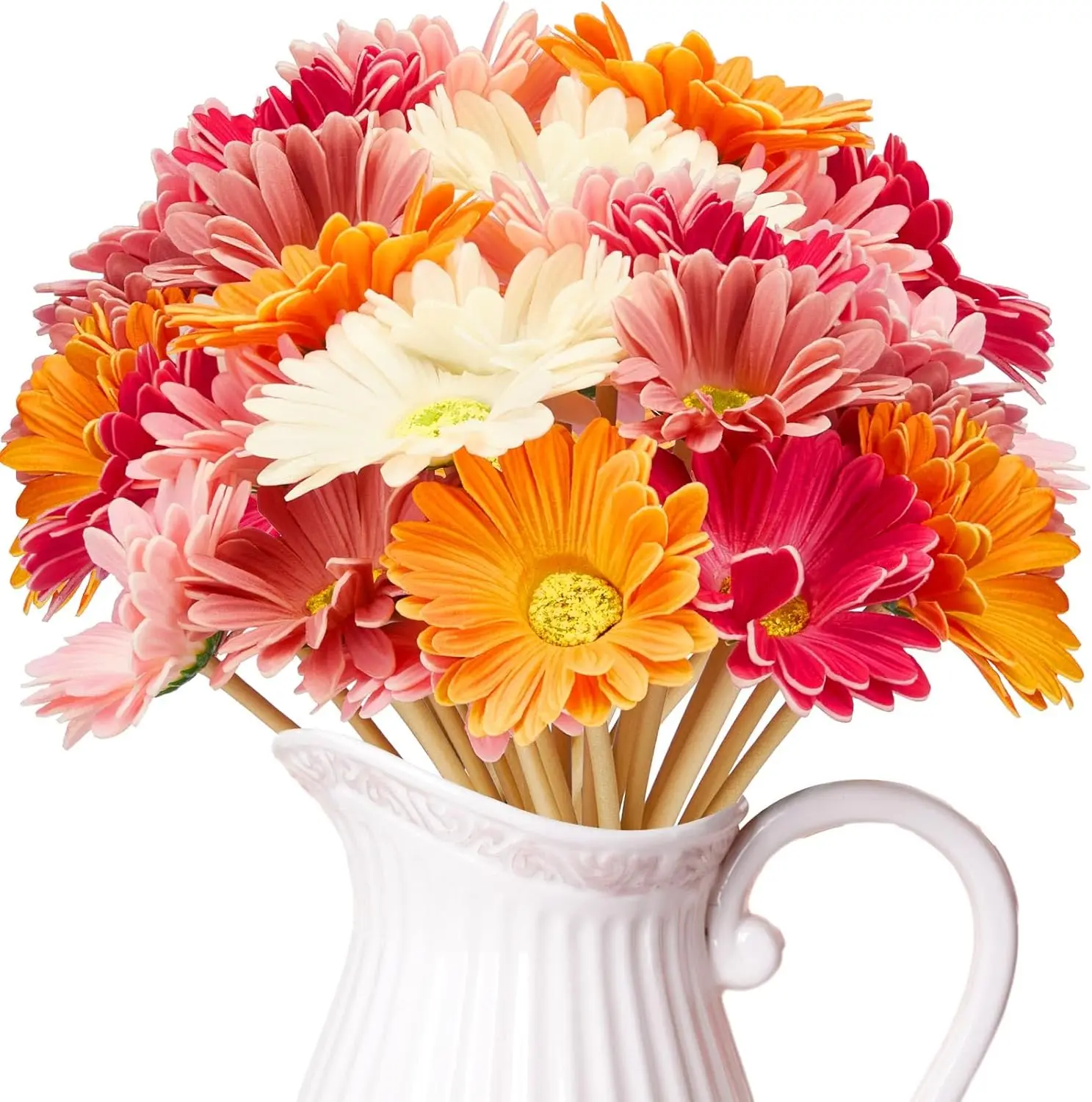 

48 Pcs Artificial Gerbera Daisies Flowers 15 in Pink and Orange Fake Daisy Bouquet with Flexible Stems Boho Faux Wildflo