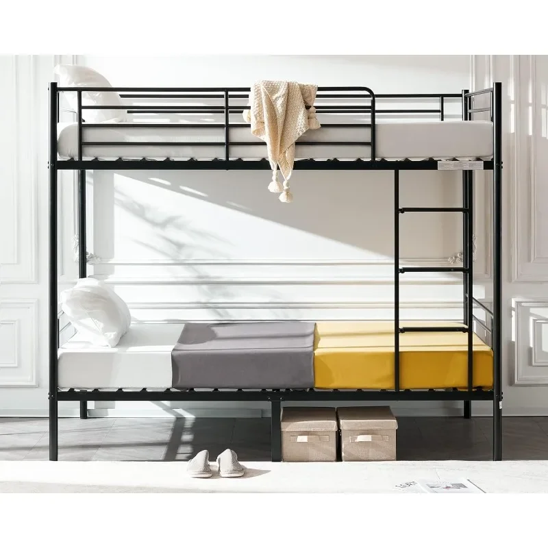 ZHENXIANG Bunk Bed Twin Over Twin for Kids, Teens & Adults Bunk Bed with Stairs & Flat Rungs, Heavy Duty Metal Slats, No Box