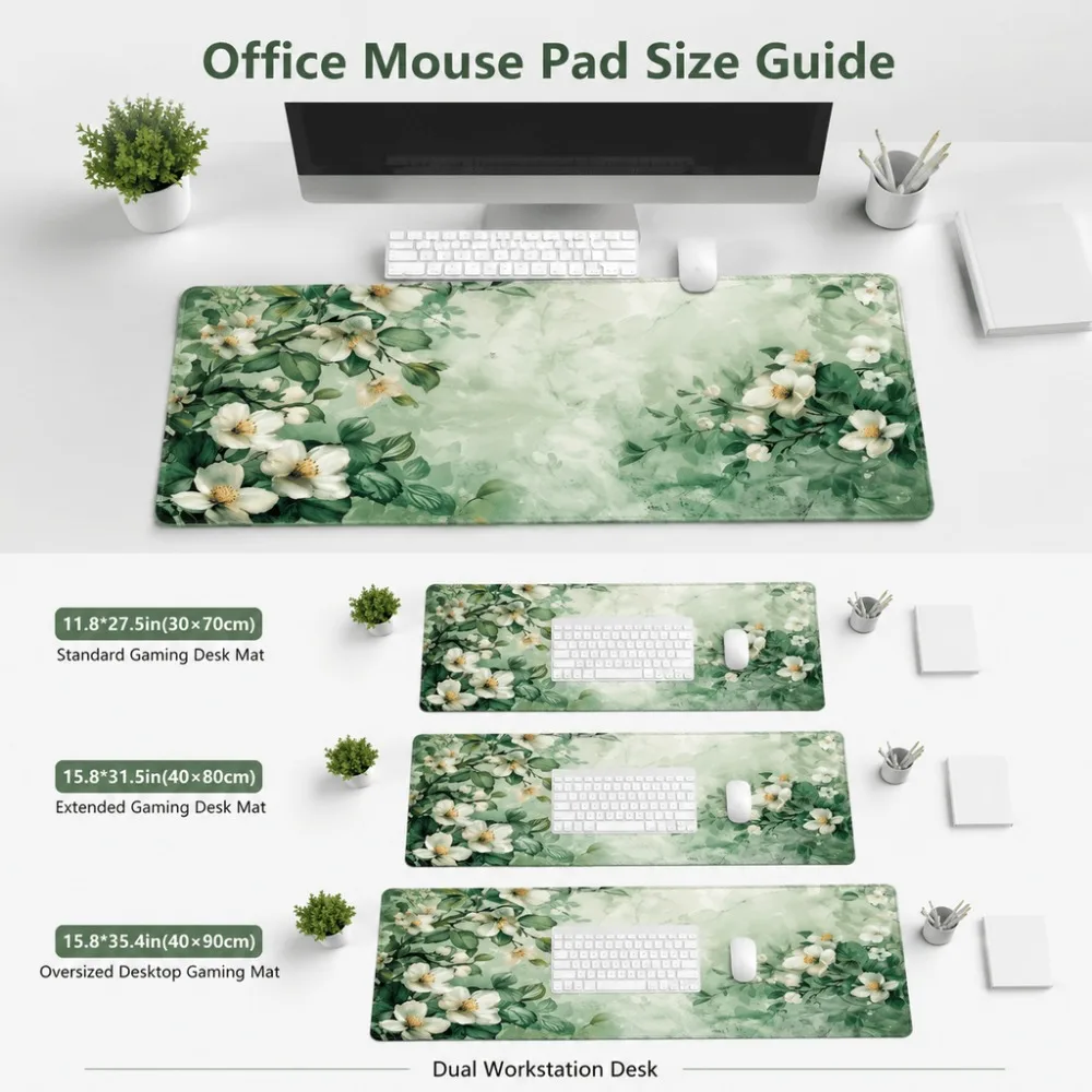 Floral-printed simple table mat with silicofluorite surface and unsewn edges is suitable for office workers and students