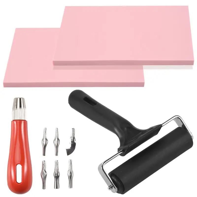 

ABLQ Rubber Stamp Making Kit,Block Printing Tool Kit,Linoleum Cutter With 6 Type Blades,Tracing Paper For Craft Stamp Carving