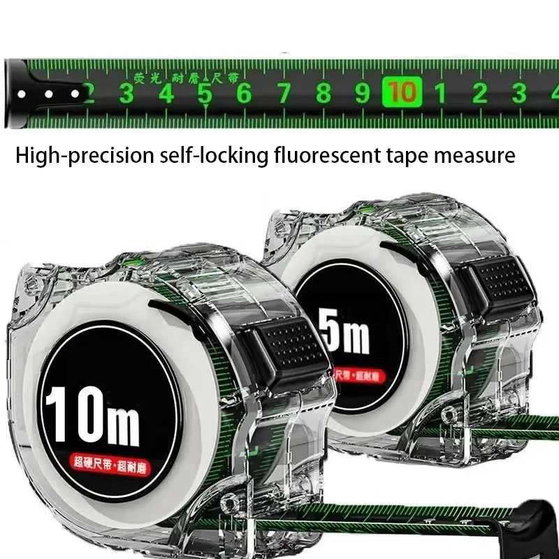 شريط قياس فلورسنت أسود 10 متر شريط قياس سميك عالي الدقة مقاوم للاهتراء وشريط قياس مقاوم للسقوط #4