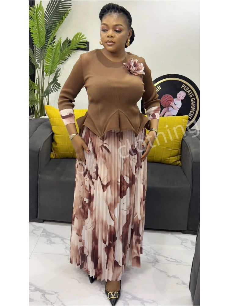 ANLAN A-line Skirts Pleated Set Women Fashion Ruffle Hem Flower Top + Long Folds Skirt Two Pieces Sets 2025 Spring New 2AN7905