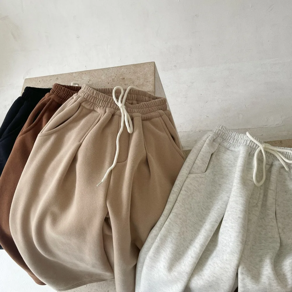 RAISE Winter Children Boy Wide Leg Pant Cotton Fleece Thick Drawstring Toddler Boy Trouser Loose Solid Casual Kid Boys Sweatpant