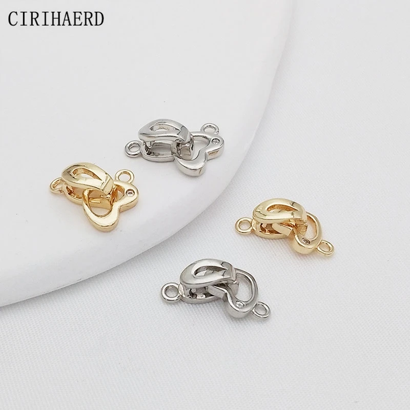 DIY Jewelry Making Accessories Love Heart Button Plated 14K Gold/Rhodium Closing Buckle For Bracelet Necklace Connection Clasps