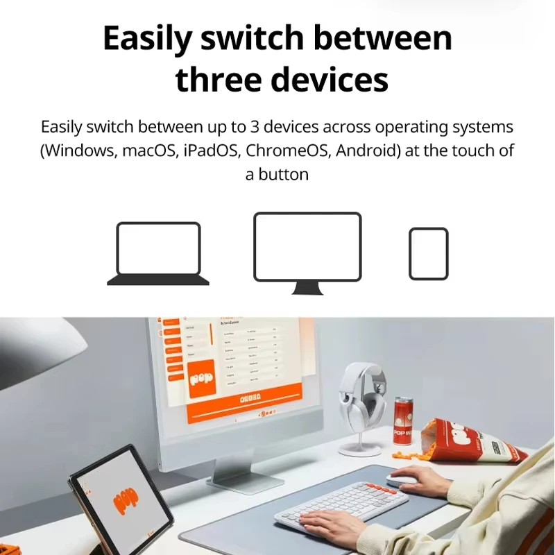 Logitech keyboard mekanis, tombol ikon POP Bluetooth nirkabel dual-mode AI nada ringan keyboard dan kit mouse