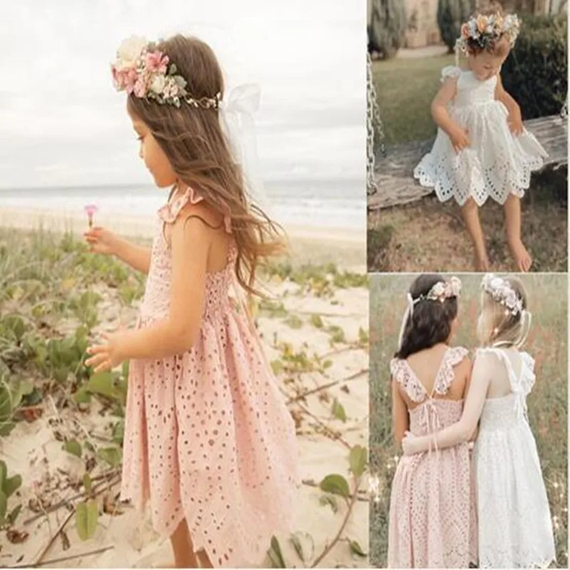 

Girls Dress Summer 2022 Kids Casual Flower Suspender Dress For 1-4 Years Baby Girl Party Princess Lace Short Sleeve Dress