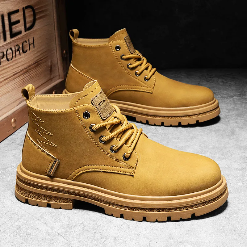 

Men's Casual Boots Spring Outdoor Sports Heightening Workwear Yellow Boots Retro British Style Comfortable Breathable